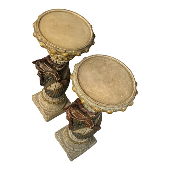 Pair of Vintage Monkey Candle Holders – Polystone Resin, Hand-Painted Pedestals, - Picture 4 of 5